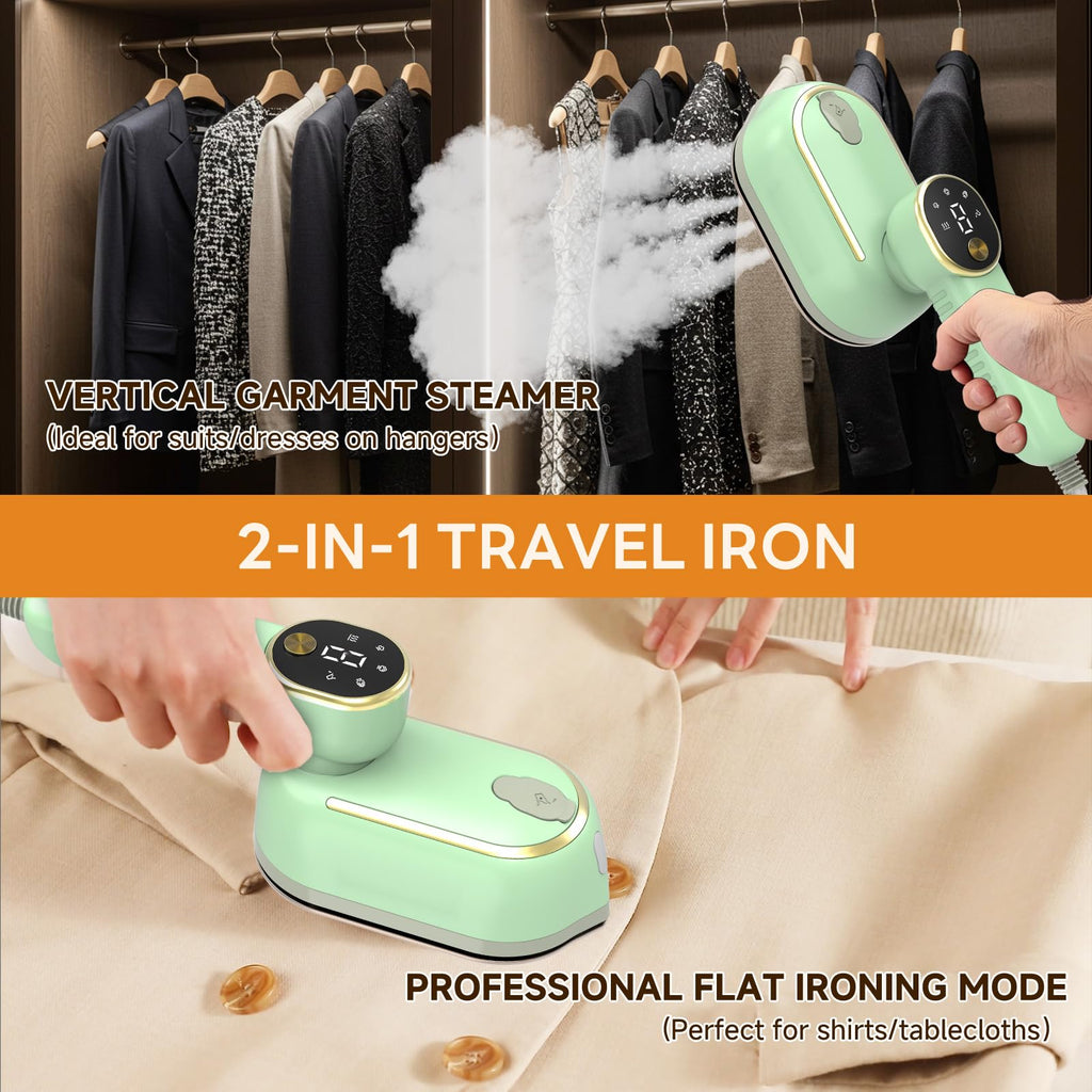 1200W Travel Steamer Iron, Rapid Heat-Up, LCD, Ceramic Soleplate