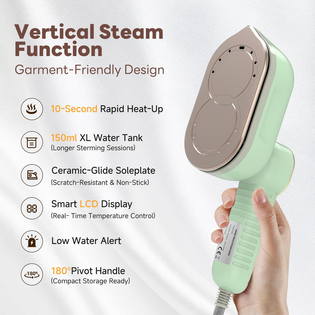 1200W Travel Steamer Iron, Rapid Heat-Up, LCD, Ceramic Soleplate