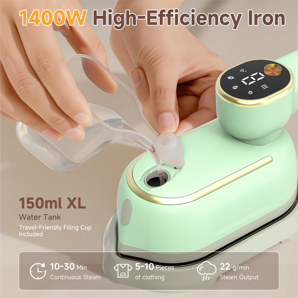 1200W Travel Steamer Iron, Rapid Heat-Up, LCD, Ceramic Soleplate