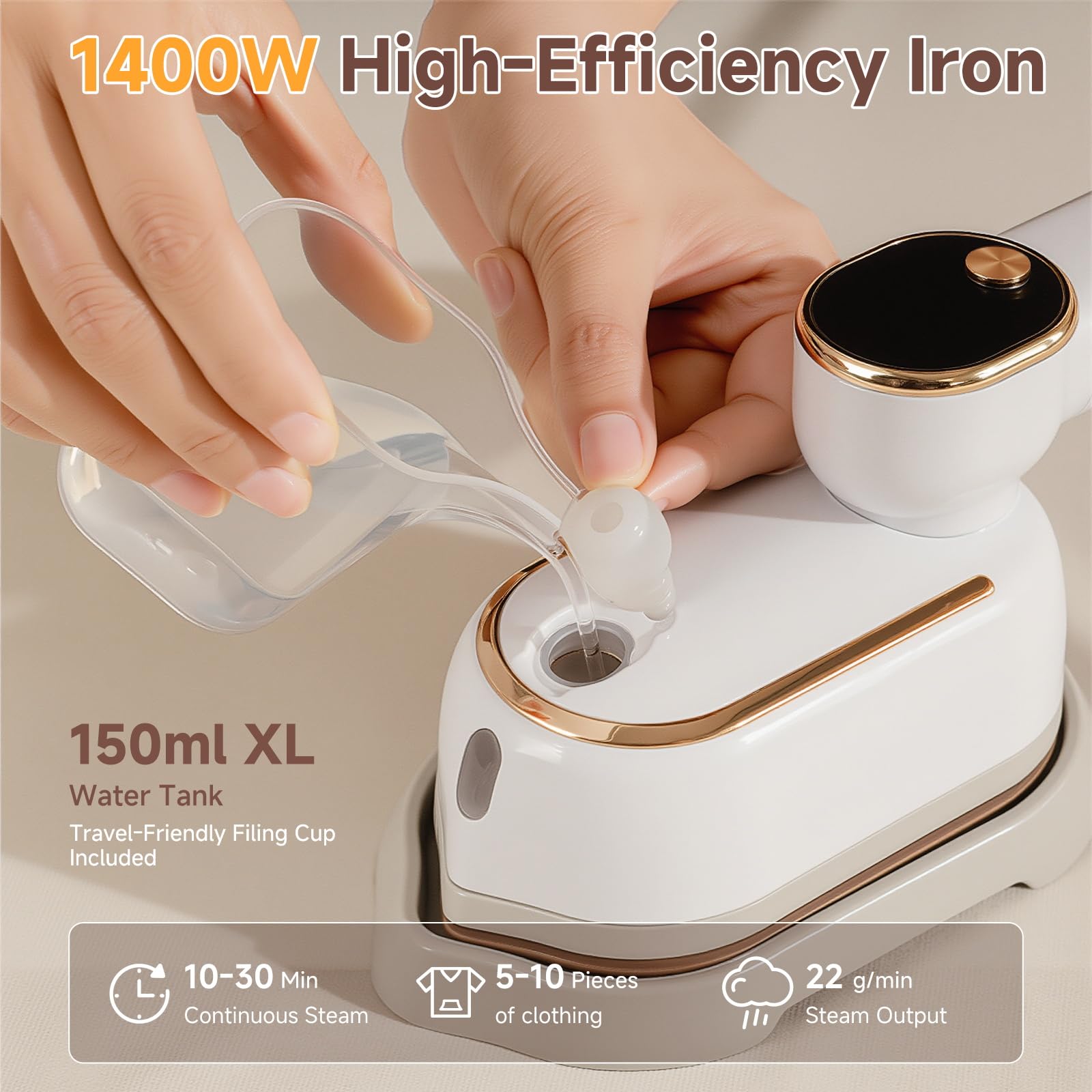 1200W Travel Steamer Iron, Rapid Heat-Up, LCD, Ceramic Soleplate