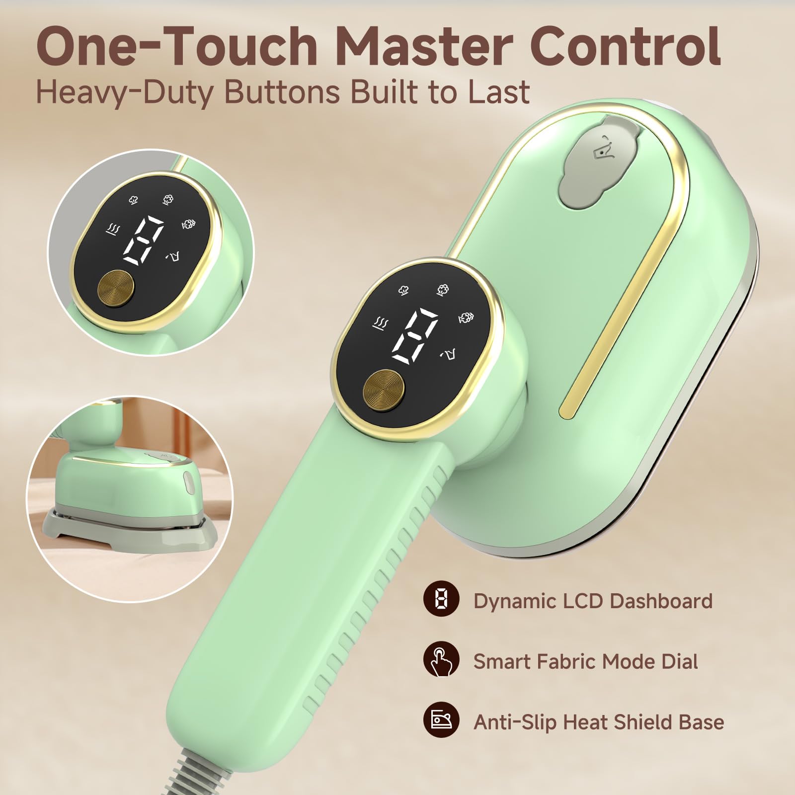 1200W Travel Steamer Iron, Rapid Heat-Up, LCD, Ceramic Soleplate