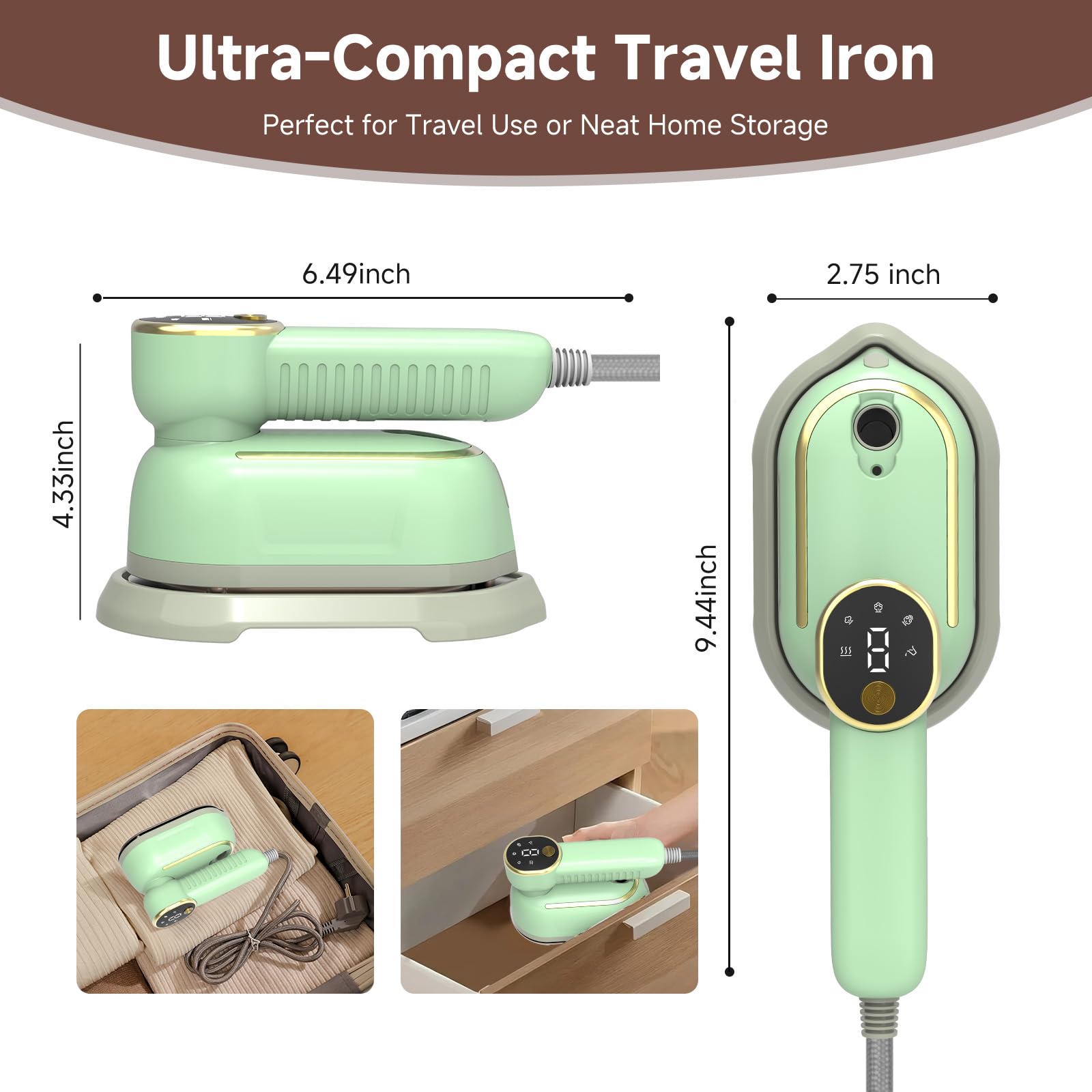 1200W Travel Steamer Iron, Rapid Heat-Up, LCD, Ceramic Soleplate