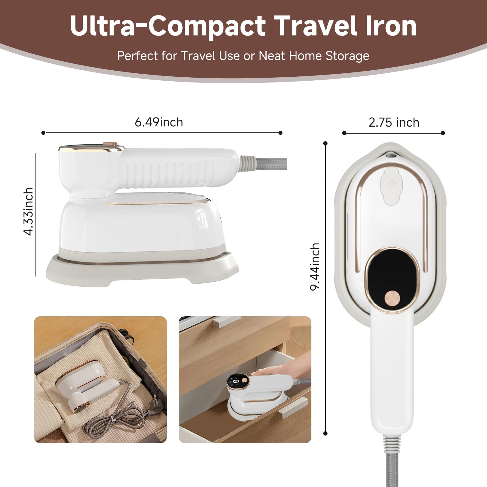 1200W Travel Steamer Iron, Rapid Heat-Up, LCD, Ceramic Soleplate